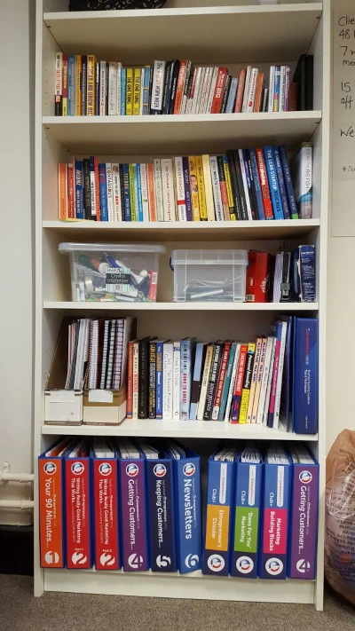 A business library is a good idea but make sure you know how to choose business books wisely. 
Auckland Marketing Club
